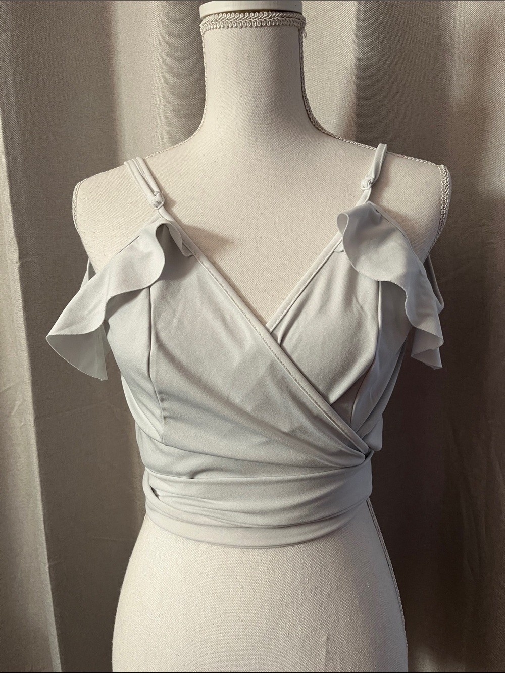 White Ruffle-Trim Wrap Crop Top